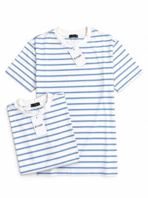 Camiseta Ermek - Slim Fit Listrada Off/azul bebê